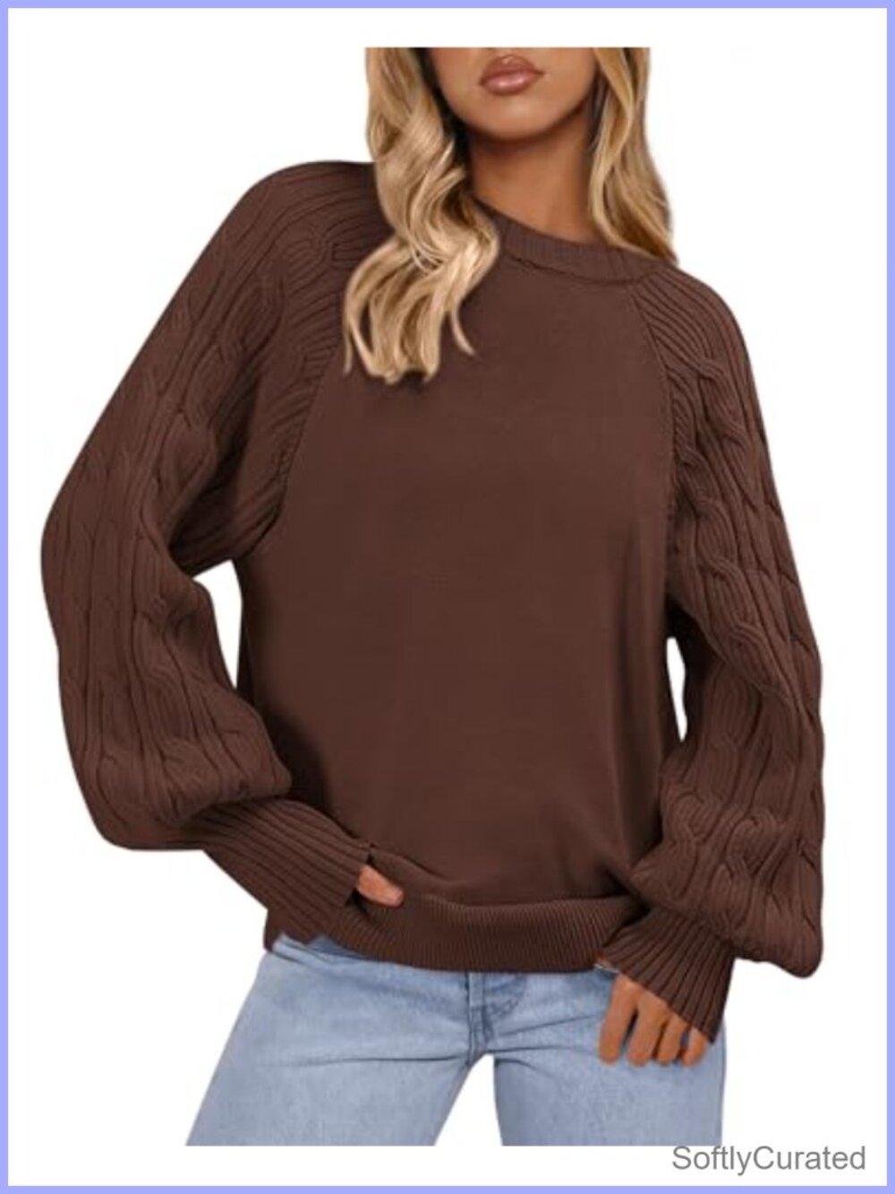 Womens Cable Knit Crewneck Sweater Loose Fit Chunky Tunic Pullover